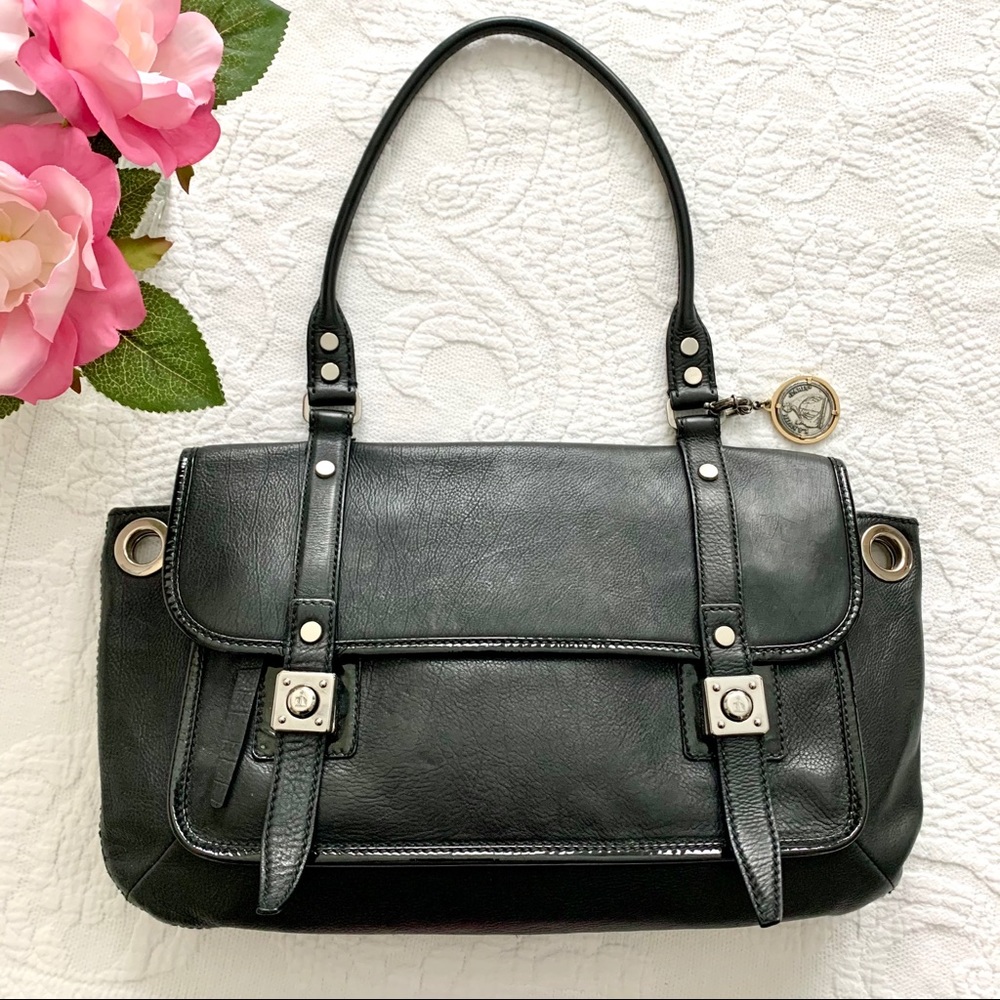 LANVIN Paris Chic Black Leather Bag Purse Silver